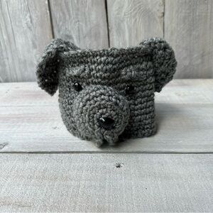 Handmade Crochet Winter Ear Warmer For Kids Gray Dog 3-6 Months